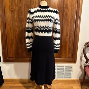 Vintage Angora Sweater Dress | Black White Fair Isle Nordic Knit Midi Dress